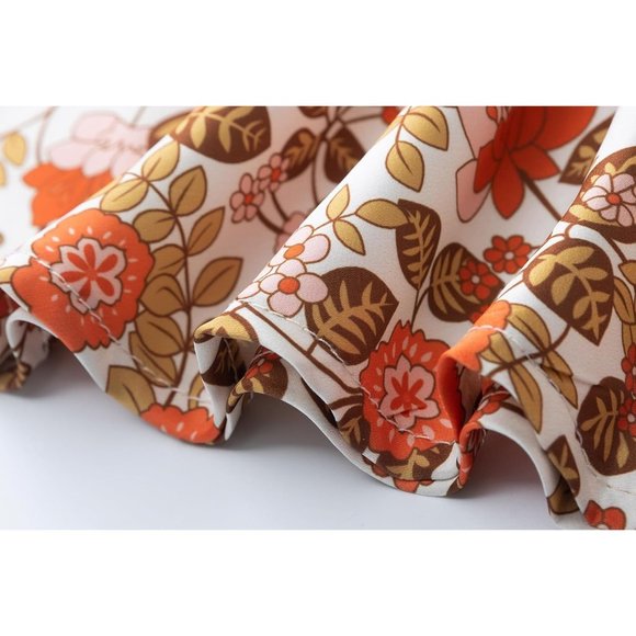 Floral Women's Midi Length High Waist Silk Satin Elasticized Cheetah Skirt - Picture 8 of 8